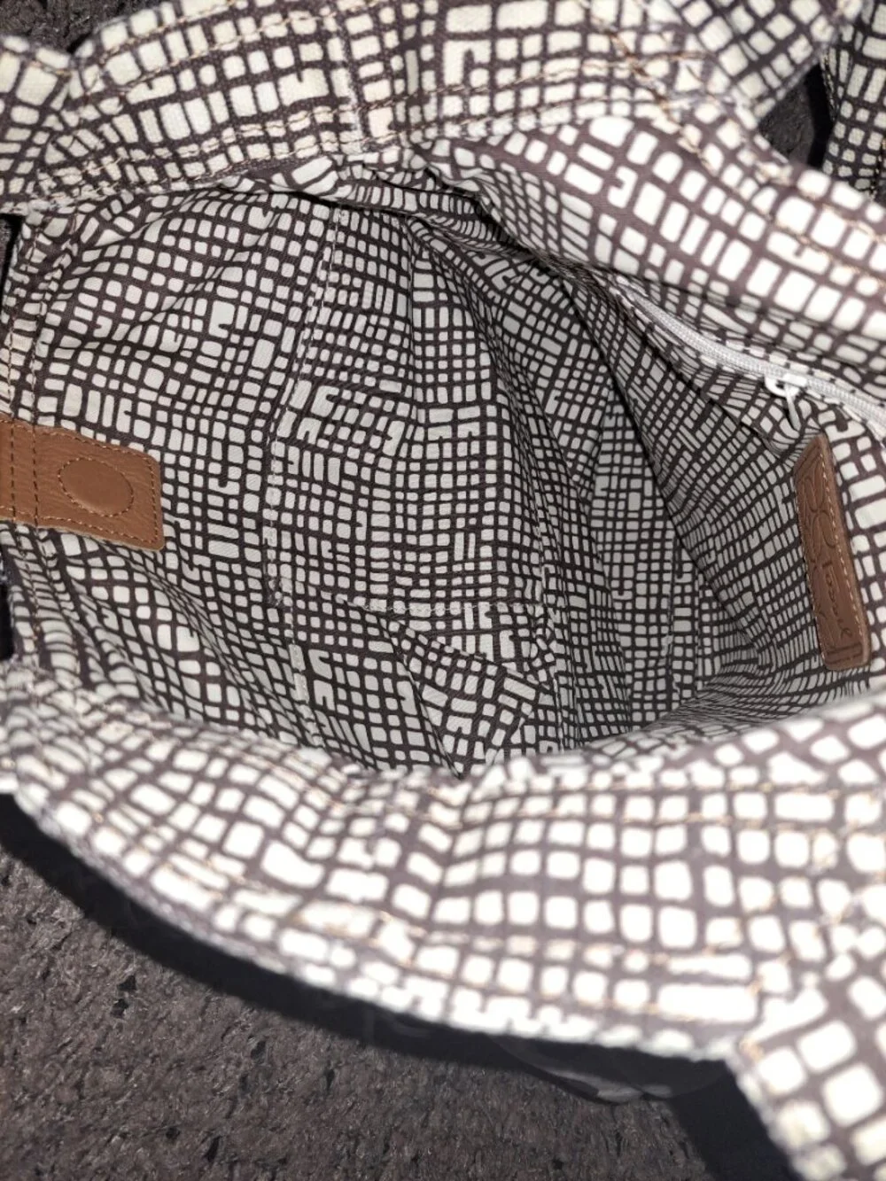 FOSSIL-Canvas/Leather Hobo Bag-Cream/Brown-2 Bag Charms-New/No Tags